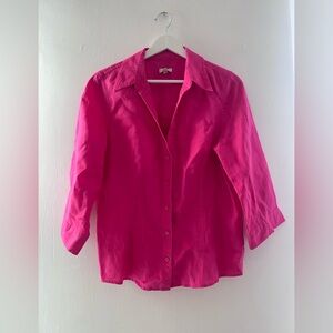 Talbots Petites Pink Business Casual Button Up Linen Blouse M Career Fair Light